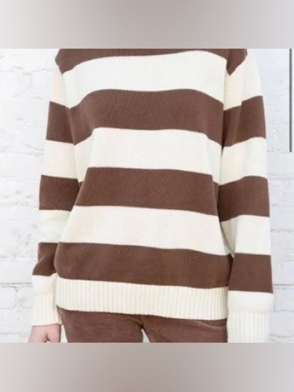 John Galt Brandy Melville Brown & Cream Wide Striped Brianna Sweater OS
